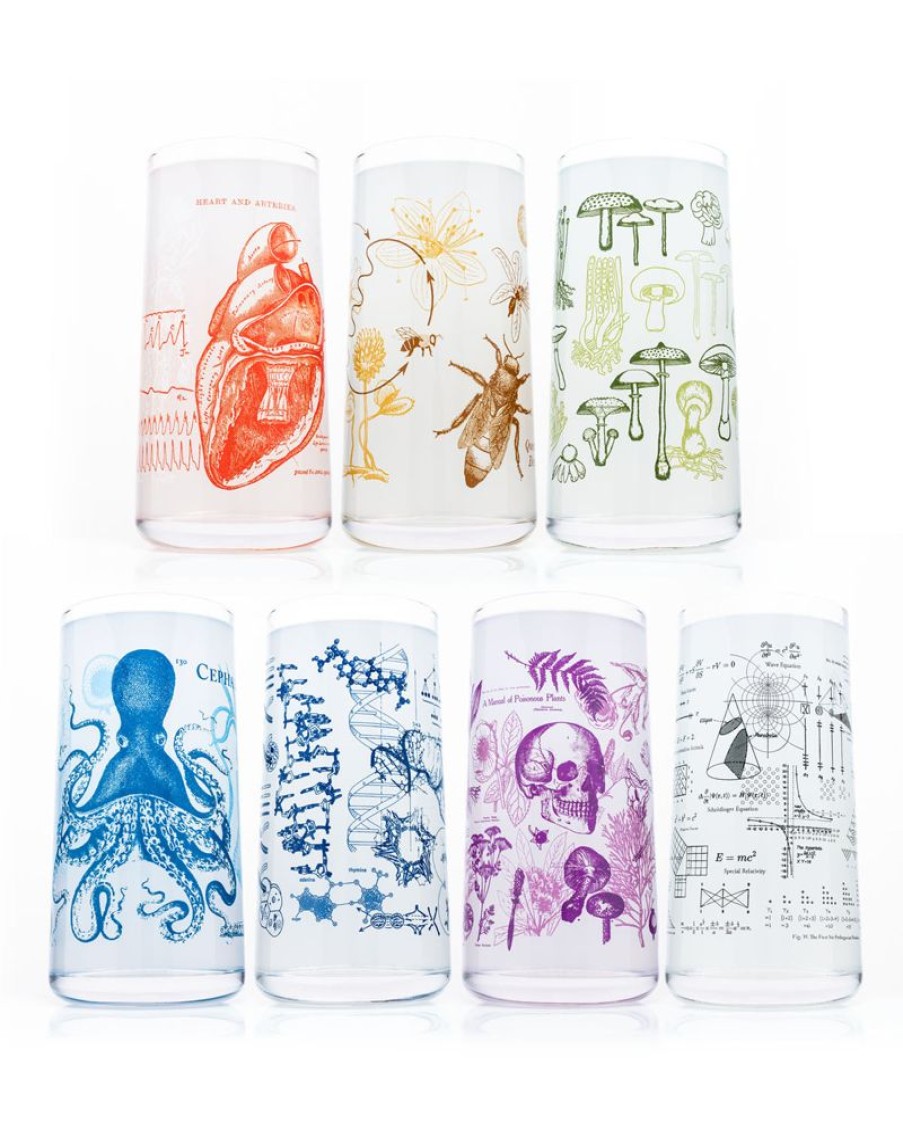 Kitchen + Bar Cognitive Surplus | Vintage Science Drinking Glasses Set Of 7 | Cognitive Surplus